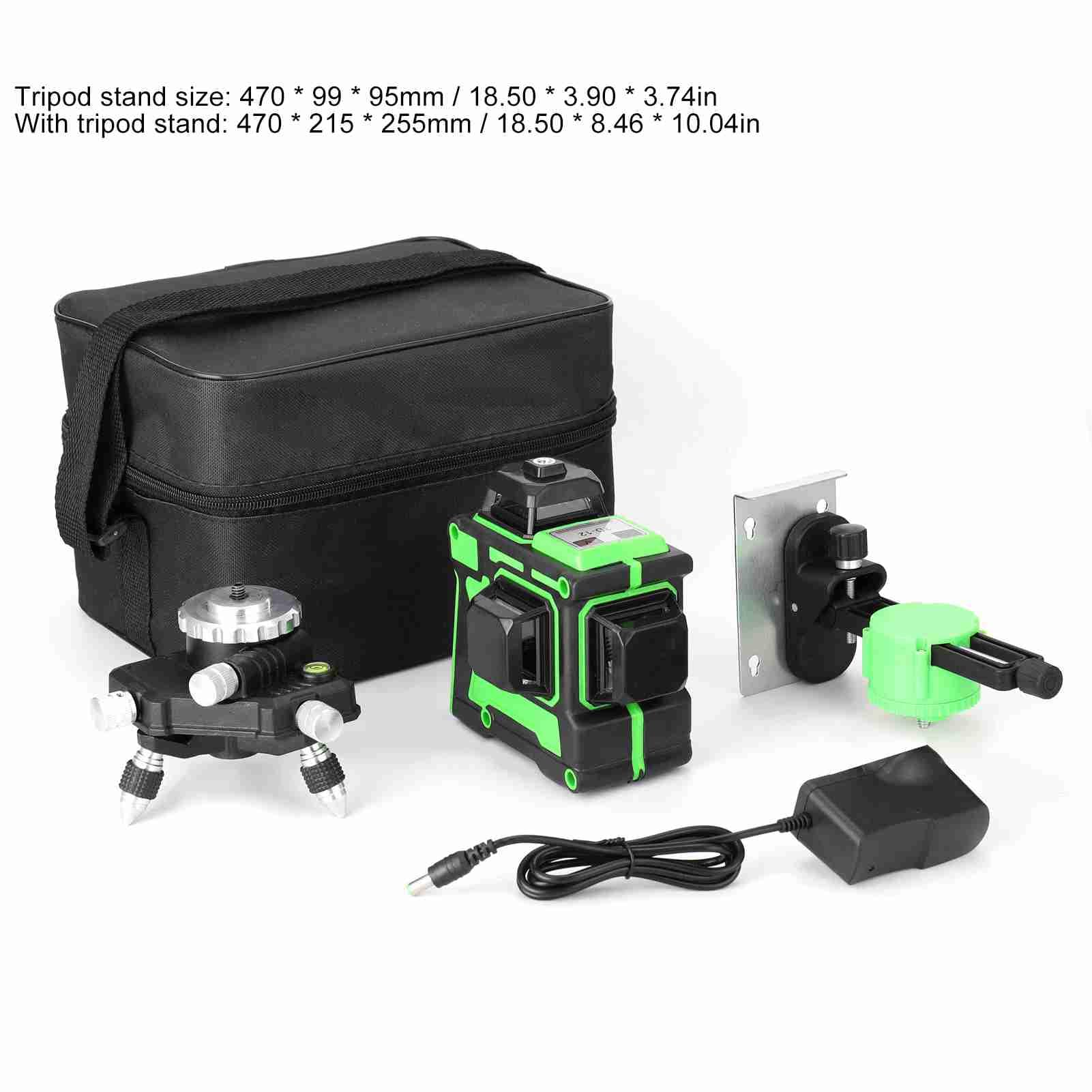 Bewinner Nivel Láser Autonivelante 3D de 12 Líneas, Haz Verde con Base Giratoria de 360° y Soporte de Trípode Ajustable, con Bolsa de Transporte para (multicolor)