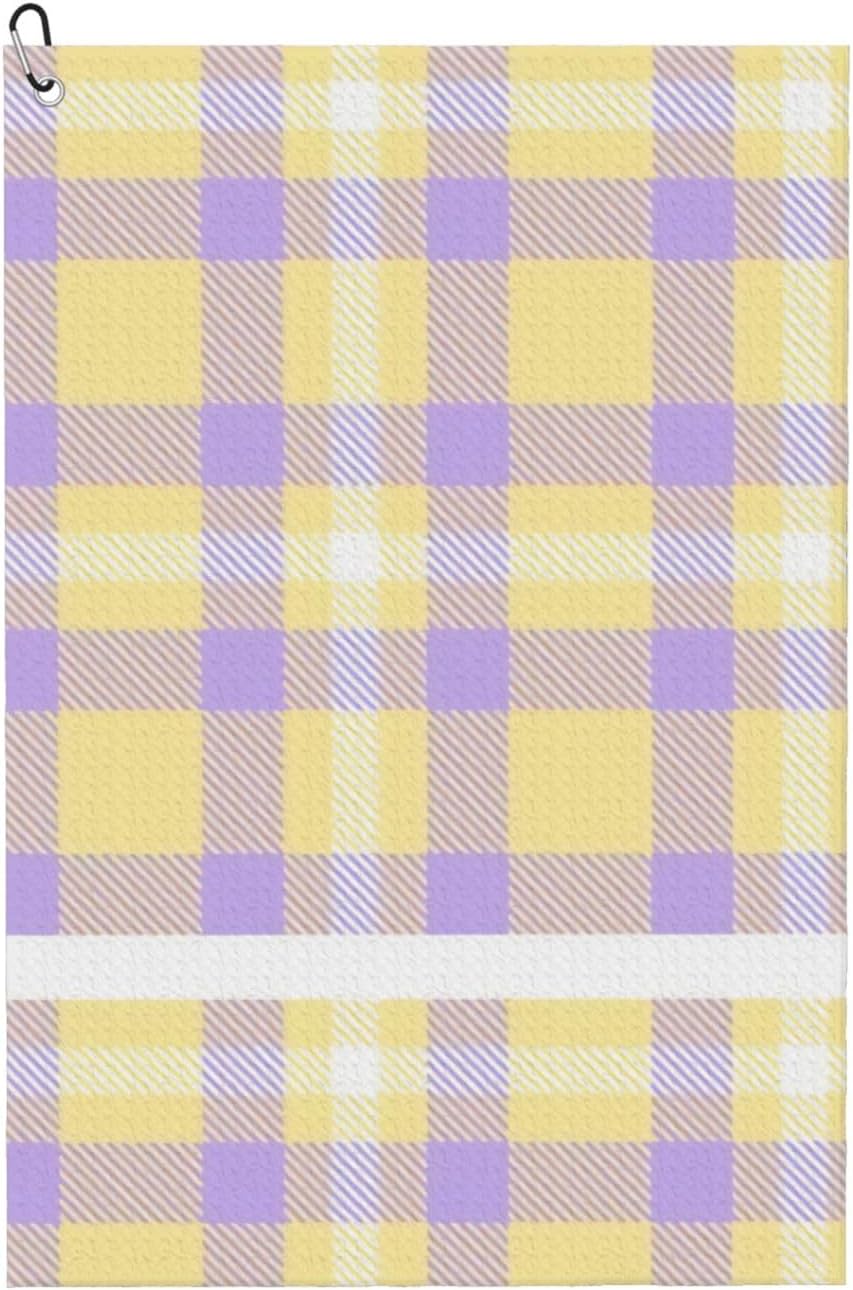 Colourful-Classic-Modern-Plaid-Tartan-Print-in-This-is-A-Classic-Plaidchecker Microfiber Golf Towel with Carabiner Clip, 16x24 Inch Absorbent Waffle Weave Towel for Golf Bags