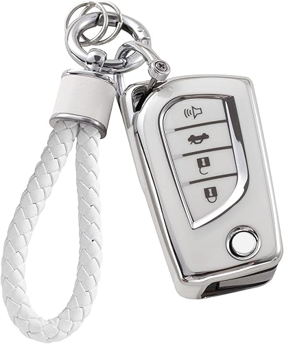 YO&YOYE Funda para llavero Toyota con llavero, funda de protección de TPU suave para Fortuner Tundra Camry RAV4 Highlander Corolla Smart Key Holder