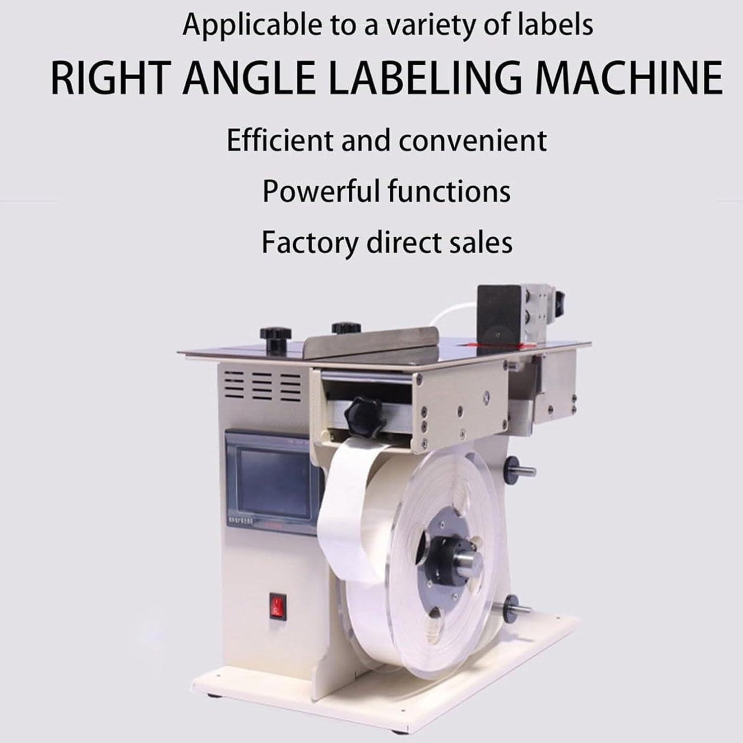 Etichettatrice automatica ad angolo retto - Applicatore di etichette ad angolo a 90° staccabile con regolazione velocità/lunghezza, 20-40 fogli/min, touch screen per uso in fabbrica