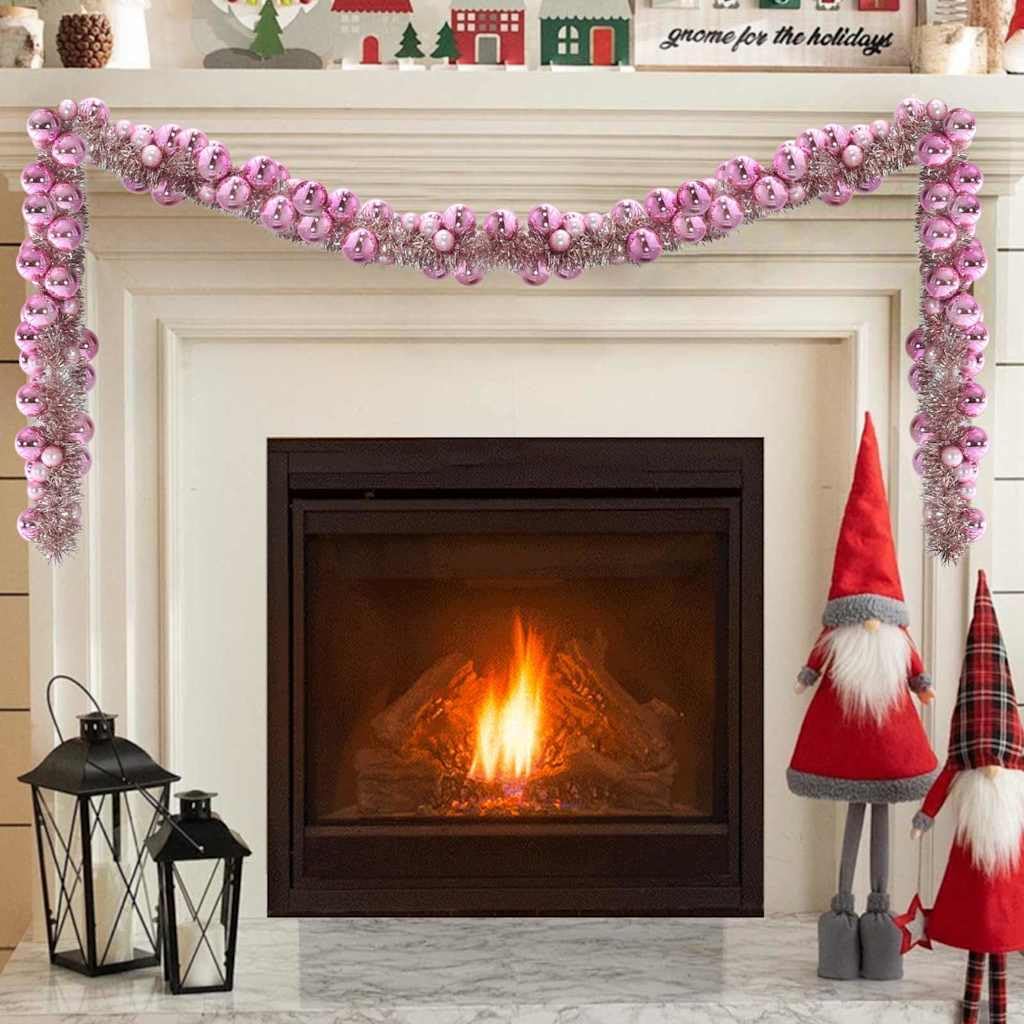 Faltbare Weihnachtsdekoration Weihnachtsgirlande mit Kugeln Polystyrol Weihnachtskugelgirlande Rosa 186 cm für Festliche Raumgestaltung