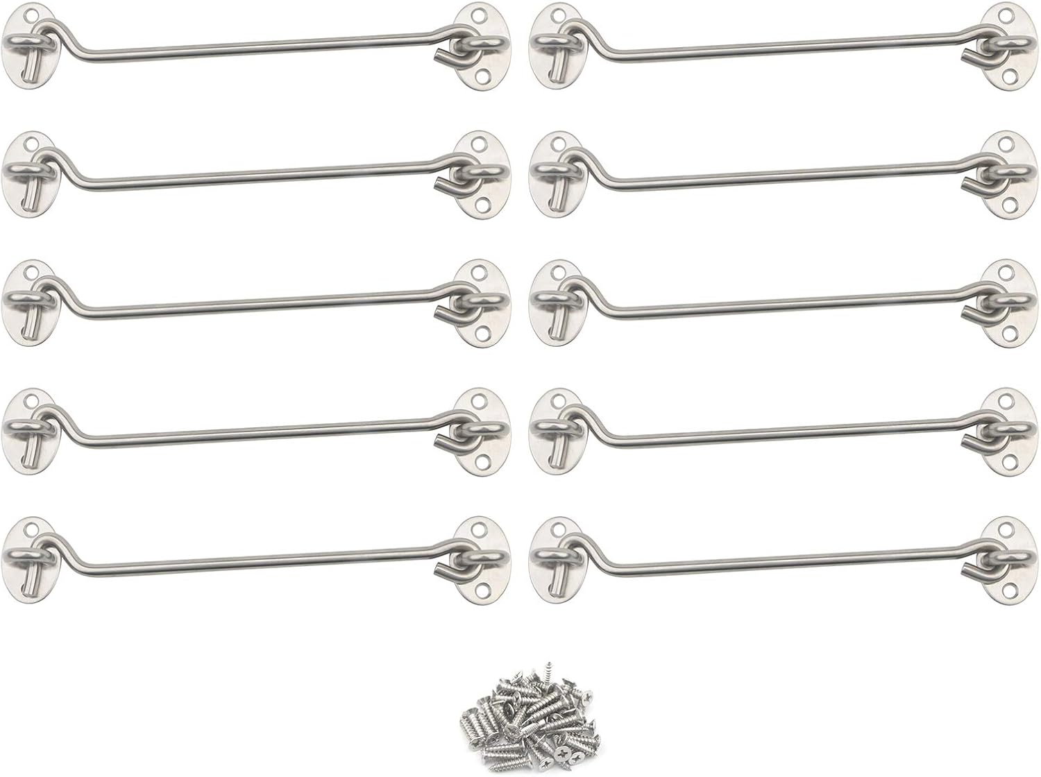 Barn Door Lock Heavy Duty Solid Thicken Stainless Steel Gate Latch Lock Cabin Hooks and Eye Latch for Barn Door, Bathroom (White, 10Pack 8 Inch)