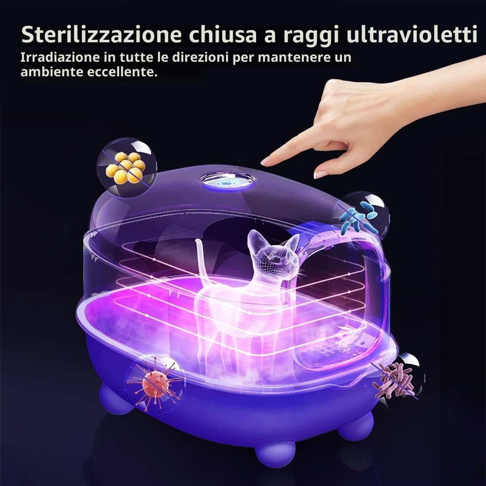 Lettiera per Gatti, Toilette, con Kit di Deodorizzazione & Telecomando di Disinfezione Automatica UV, Funzione Autopulente. (40 * 39 * 56 cm, Grigio)
