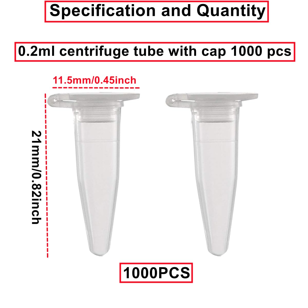 HUAZIZ 1000 Pièces 0.2ml Tube à Centrifuger en Plastique Conique, Micro Centrifugeuse Tubes Tubes de Laboratoire Conteneurs D'échantillons avec Snap Cap pour l'analyse d'échantillons en Laboratoire