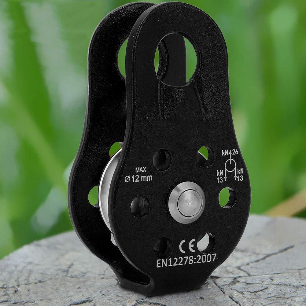 Poulie Escalade, Poulie De Renvoi De 26 KN en Alliage D'aluminium Simple Corde Poulie pour L'extérieur des Escalade Rappel 12 mm, Noir