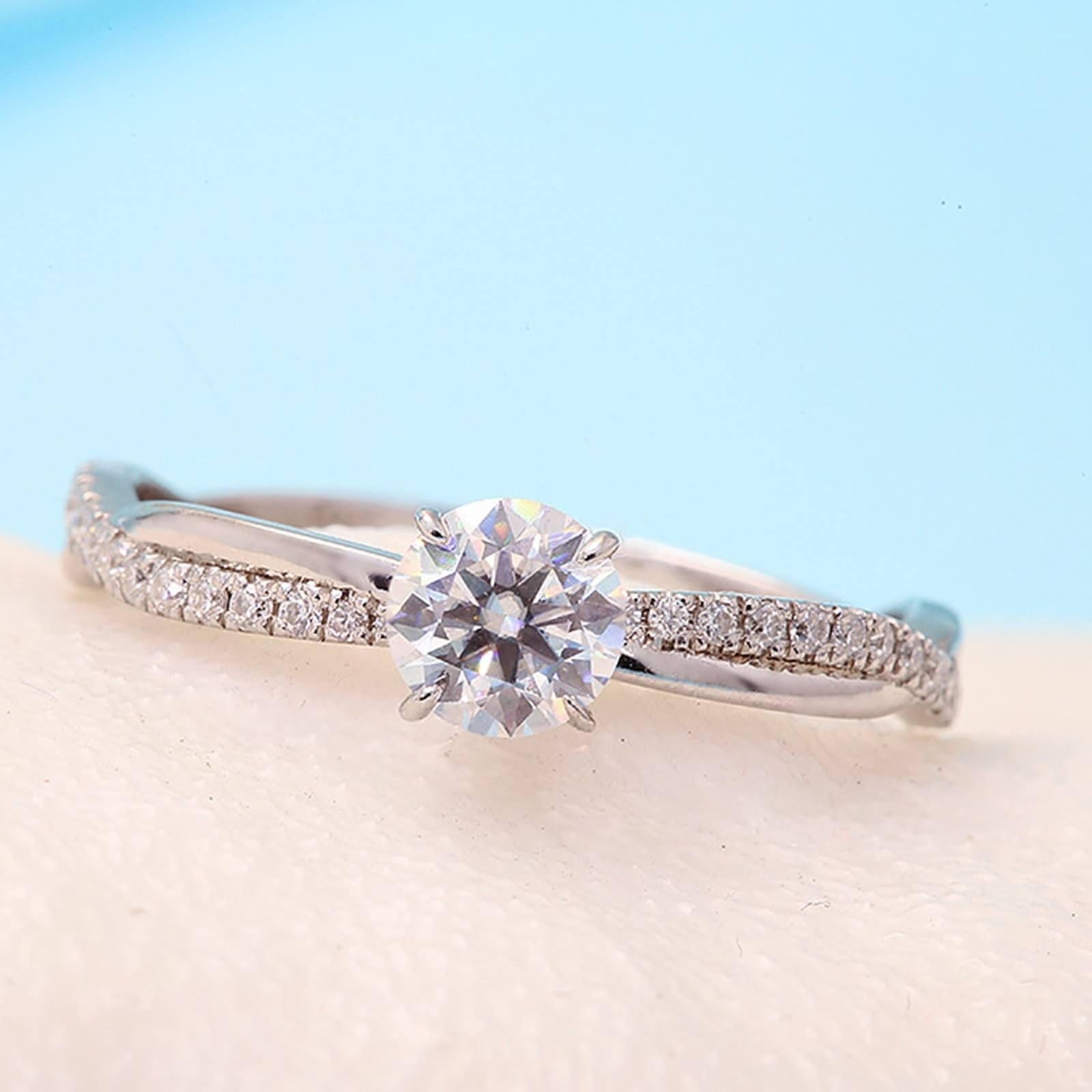 Anillos de boda de oro de 14 K/18 quilates para mujer, corte redondo, elegante, 0.5 quilates, anillo de compromiso de diamante cultivado en laboratorio para ella