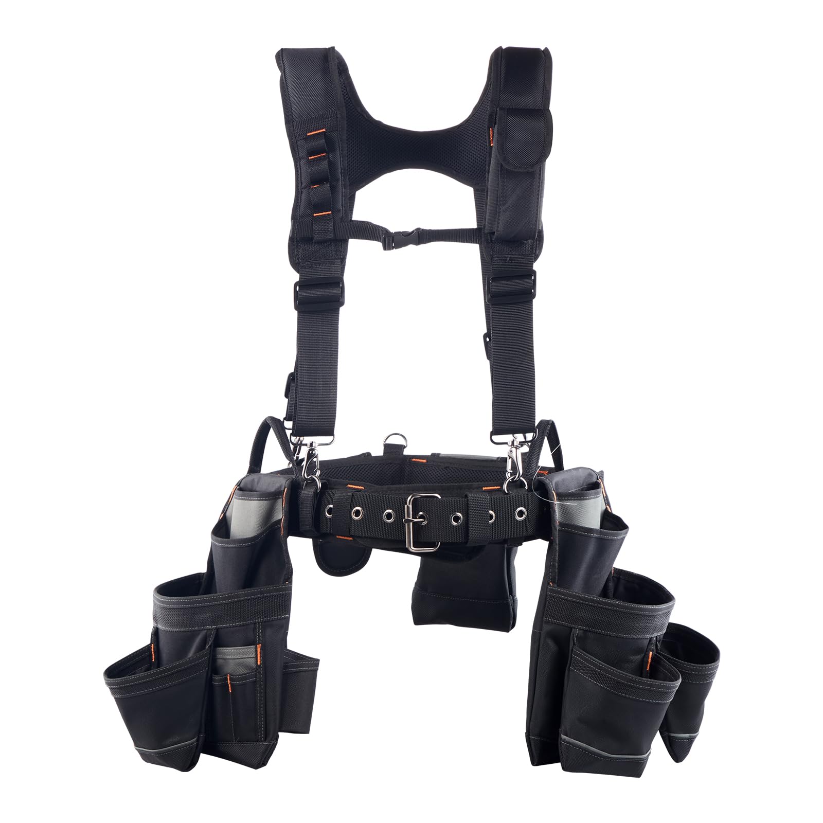 VEVOR Cintura Porta Attrezzi da Lavoro con 19 Tasche e Bretelle, Cintura Portautensili Regolabile da 80-131 cm, Supporto di Sospensione Staccabile per Elettricisti, Carpentieri, Edilizia