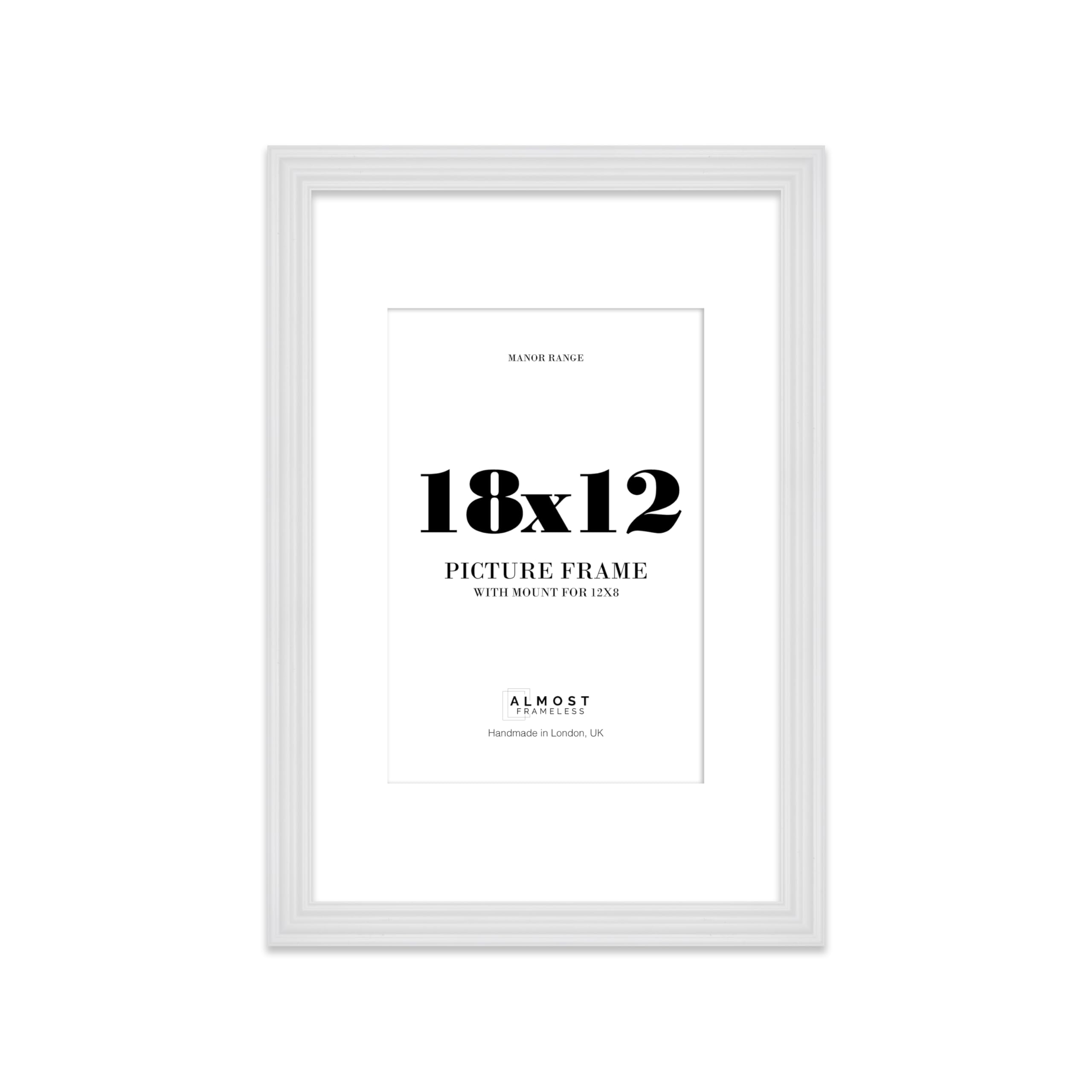 18x12 White Picture Frame - 18x12 Frame with 12x8 Mount for 18x12/12x8 Pictures Classic Style Decorative Wall Display Frame, 1 Pack