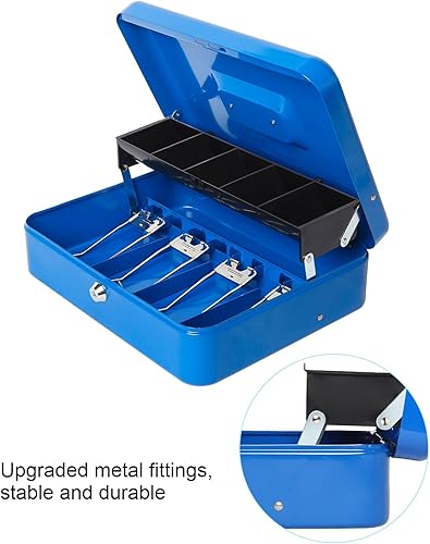 Miniatura 6 de Caja de efectivo grande con bandeja de dinero y cerradura, caja de dinero de metal para efectivo, caja de seguridad de 11.8 x 9.5 x 3.54 pulgadas