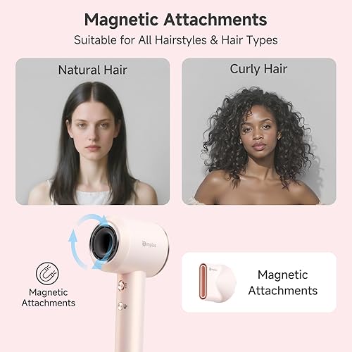 Miniatura 6 de SIMPLUS Secador de pelo, 160,000 RPM de alta velocidad sin escobillas para secado rápido, 400 millones de iones negativos secadores de pelo para