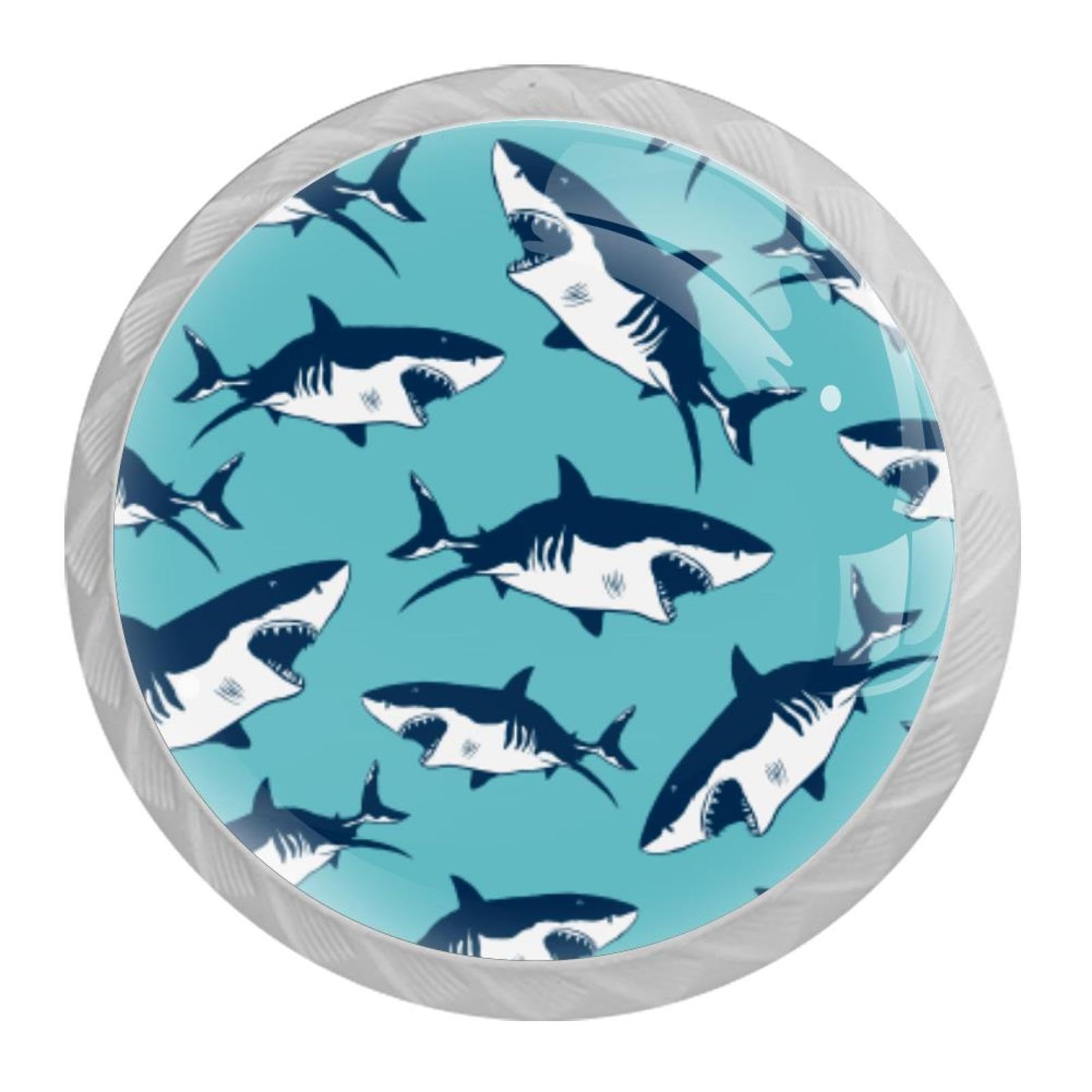 Tqmspg 4 Pieces Drawer Pulls Sharks Pattern Door Knobs Dresser Handles for Kitchen Wardrobe Cupboard Hardware Furniture