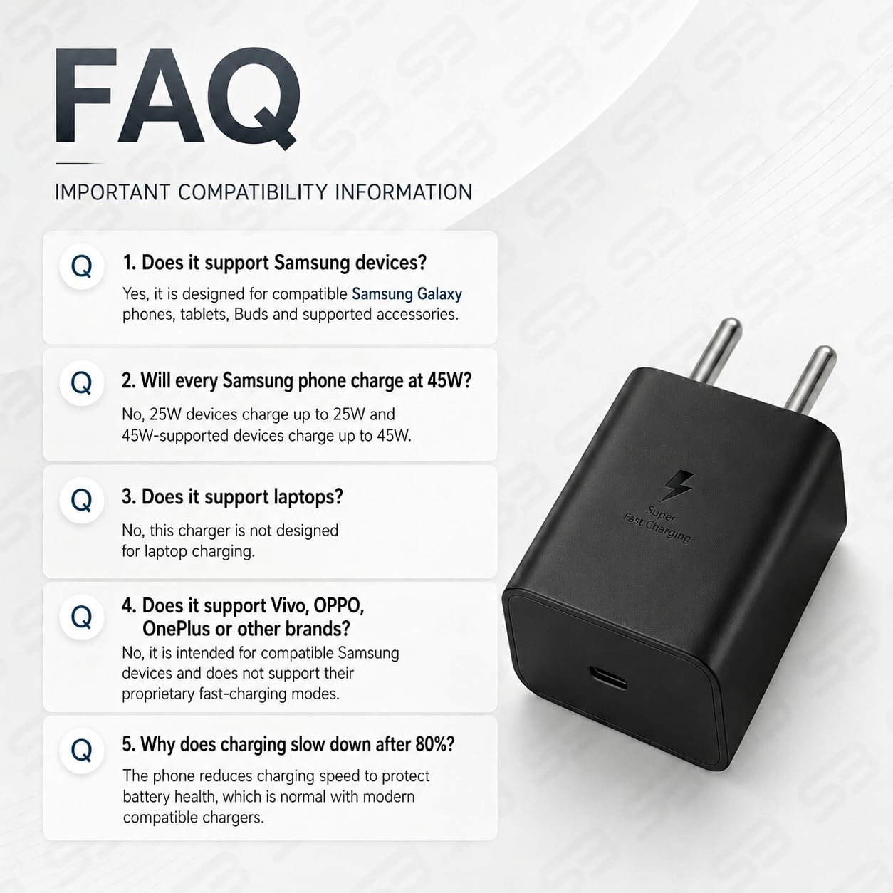 SB 45W Fast Charger Type C to C Cable, PD 3.0 Super Fast Charging 2.0 Compatible for Samsung Galaxy S24 Ultra S23 S22 Plus A Series, USB C Wall Charger Adapter with Cable — Amazon image 7