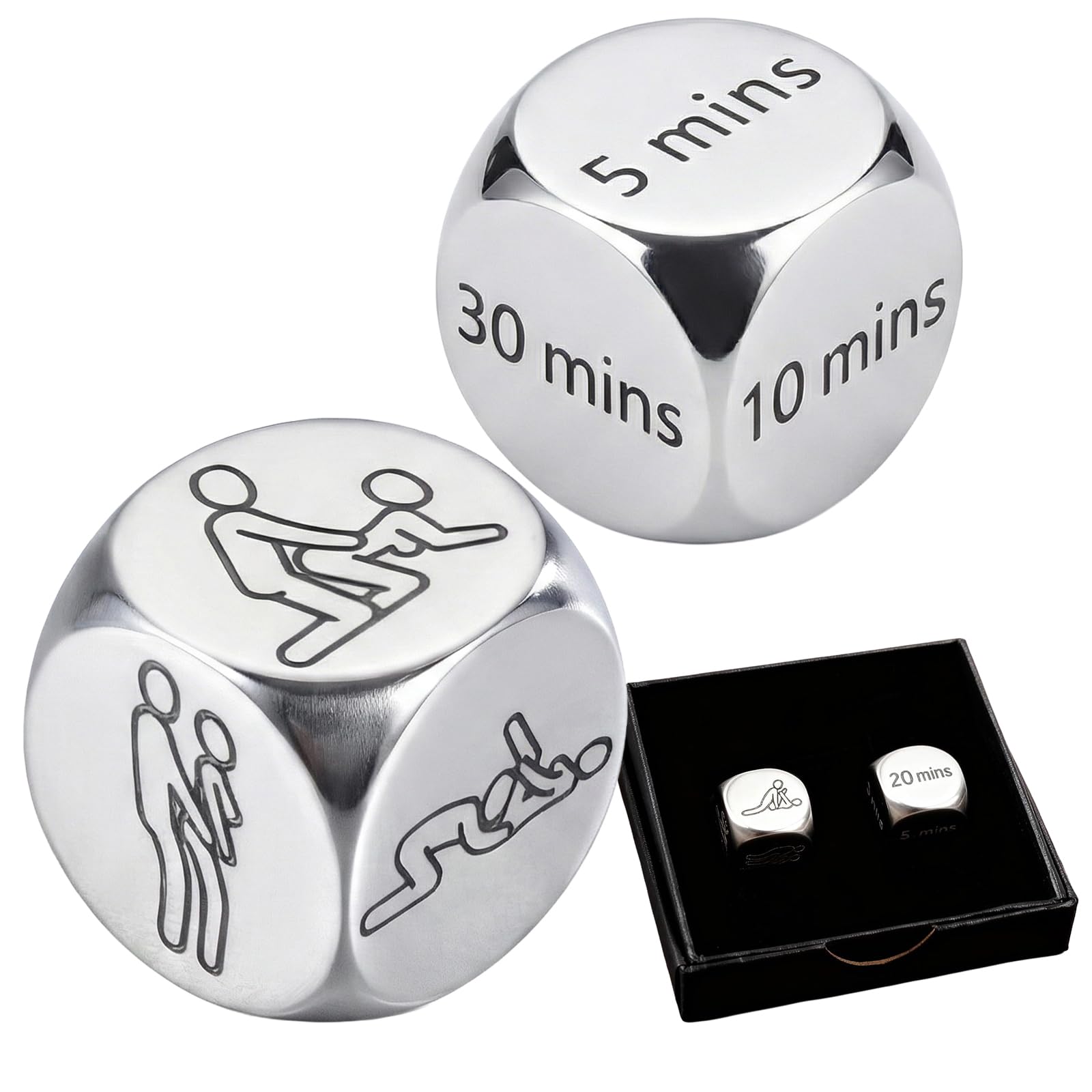 San Valentino per Lui/Lei, Gioco di Dadi Romantico per Coppie – Dadi in Acciaio Inox Tempo & Posizioni | Idea Regalo per San Valentino, Anniversari e Natale