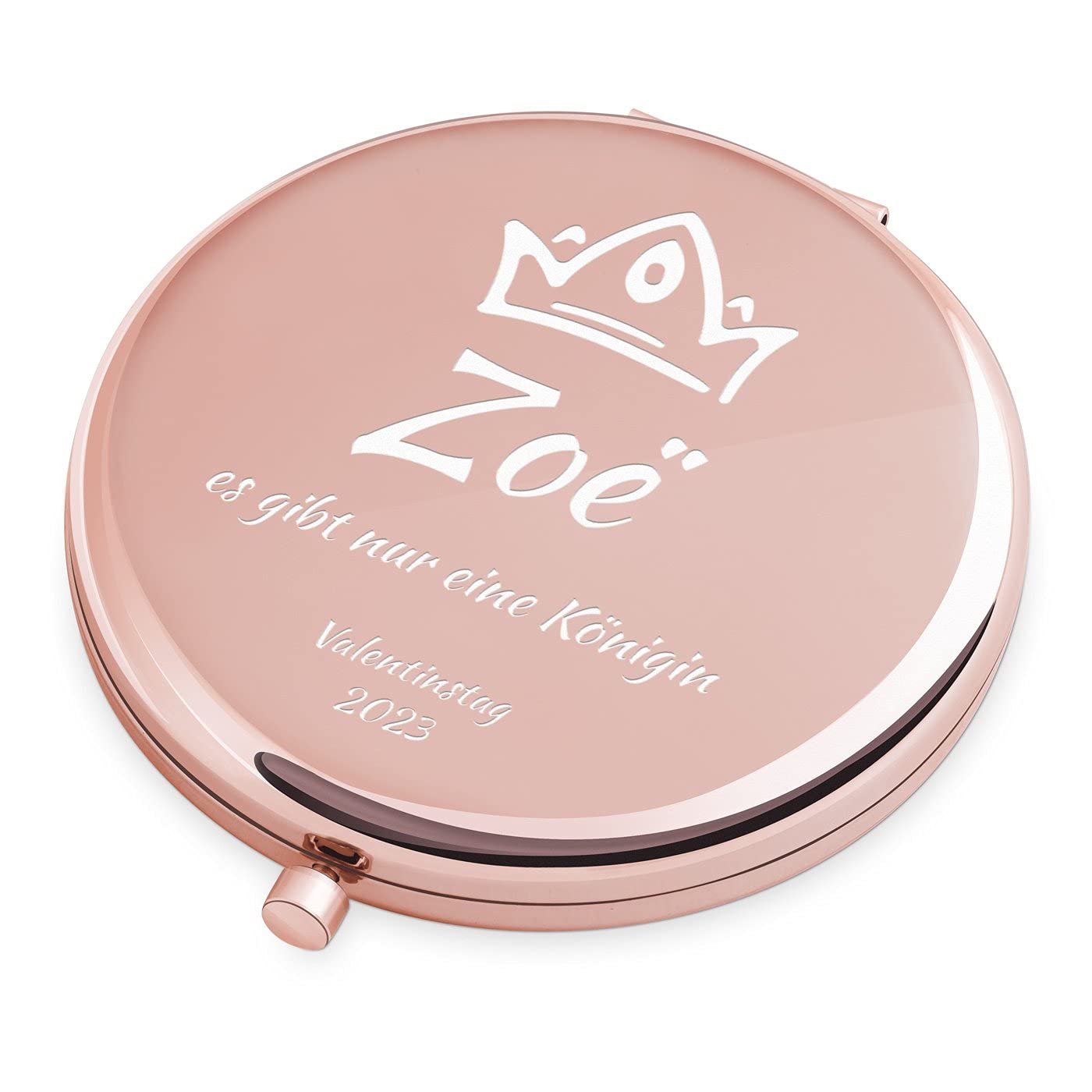 Maverton Klappspiegel mit Gravur - Rosegold - Schminkspiegel mit Vergrößerung - personalisierter Make up Kosmetikspiegel - Reisespiegel für Handtaschen - Geschenke für Frauen - Spiegel rund