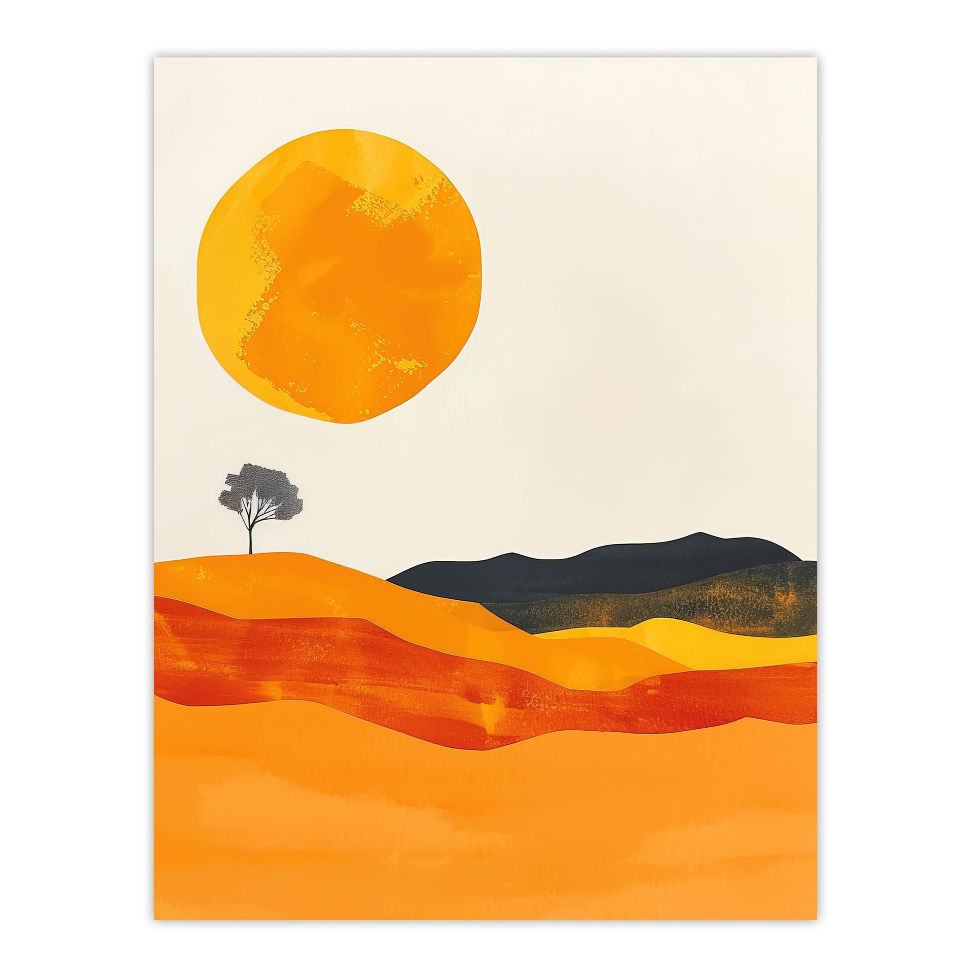 Artery8 Abstract Landscape Lone Tree Bright Boho Painting Living Room Large Wall Art Poster Print Thick Paper 18X24 Inch