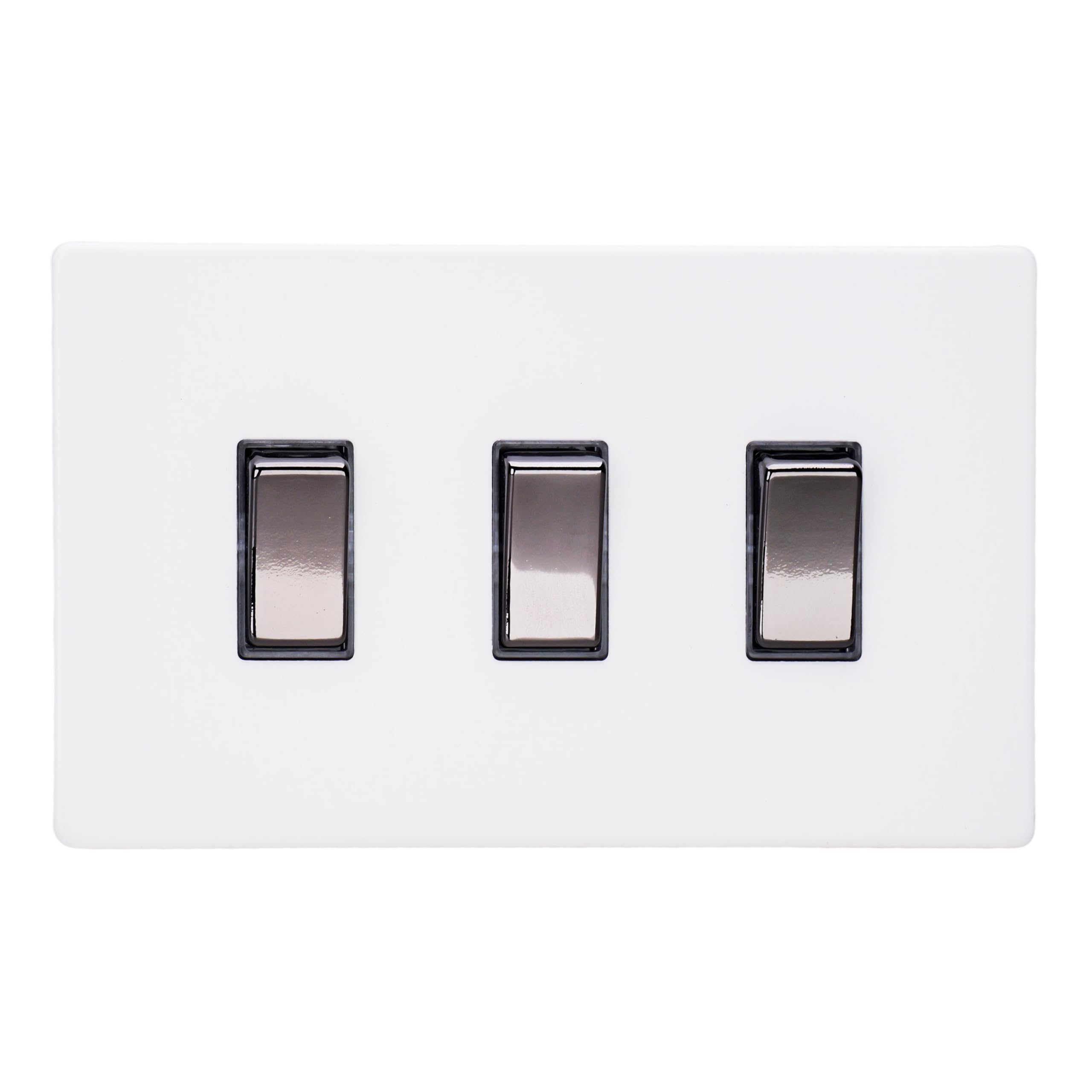Varilight Triple Rocker Light Switch 2-Way Twin Plate - Screwless Primed with Iridium Rockers, XDY93IS.PD