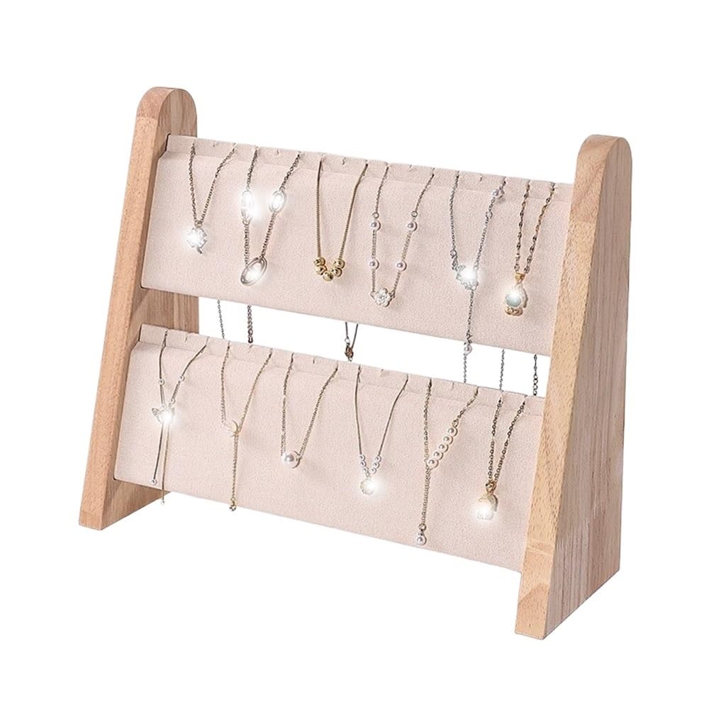 FAJNUZI2024 Jewellery Display Stand 2-Tier Wooden Jewelry Display Stand with Velvet Layer for Necklaces Earrings Bracelets(Beige)