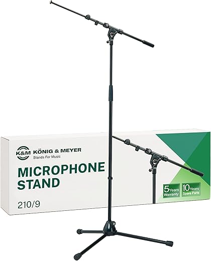 K&M - König & Meyer 21090.500.55 - Tripod Microphone Stand - Adjustable Telescoping 2-Piece Boom Arm - Professional Grade - Heavy Duty with Folding Leg Base - German Made - Black