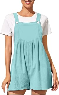 Women Solid Color Jumpsuit Casual Sleeveless Rompers Shorts Straight Leg Suspender Pantsuit Summer Playsuit Overalls