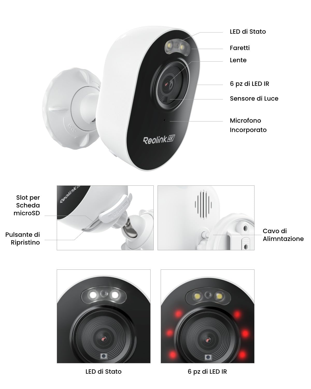 Reolink Telecamera Wi-Fi Esterno 4K con Wi-Fi 6 Dual-Band 2.4/5GHz | Rilevamento di Persone/Veicoli/Animali, Visione Notturna con Faretto, Registrazione 24/7, Audio Bidirezionale, Lumus Pro