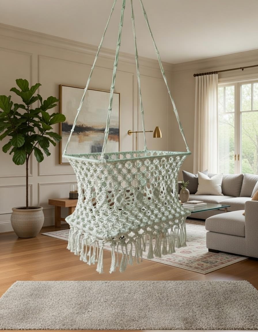 Hanging Swing Chair | White Nylon Cradle | Baby Hammock Size L 73.6 X B 48 X H 157.4-image-49
