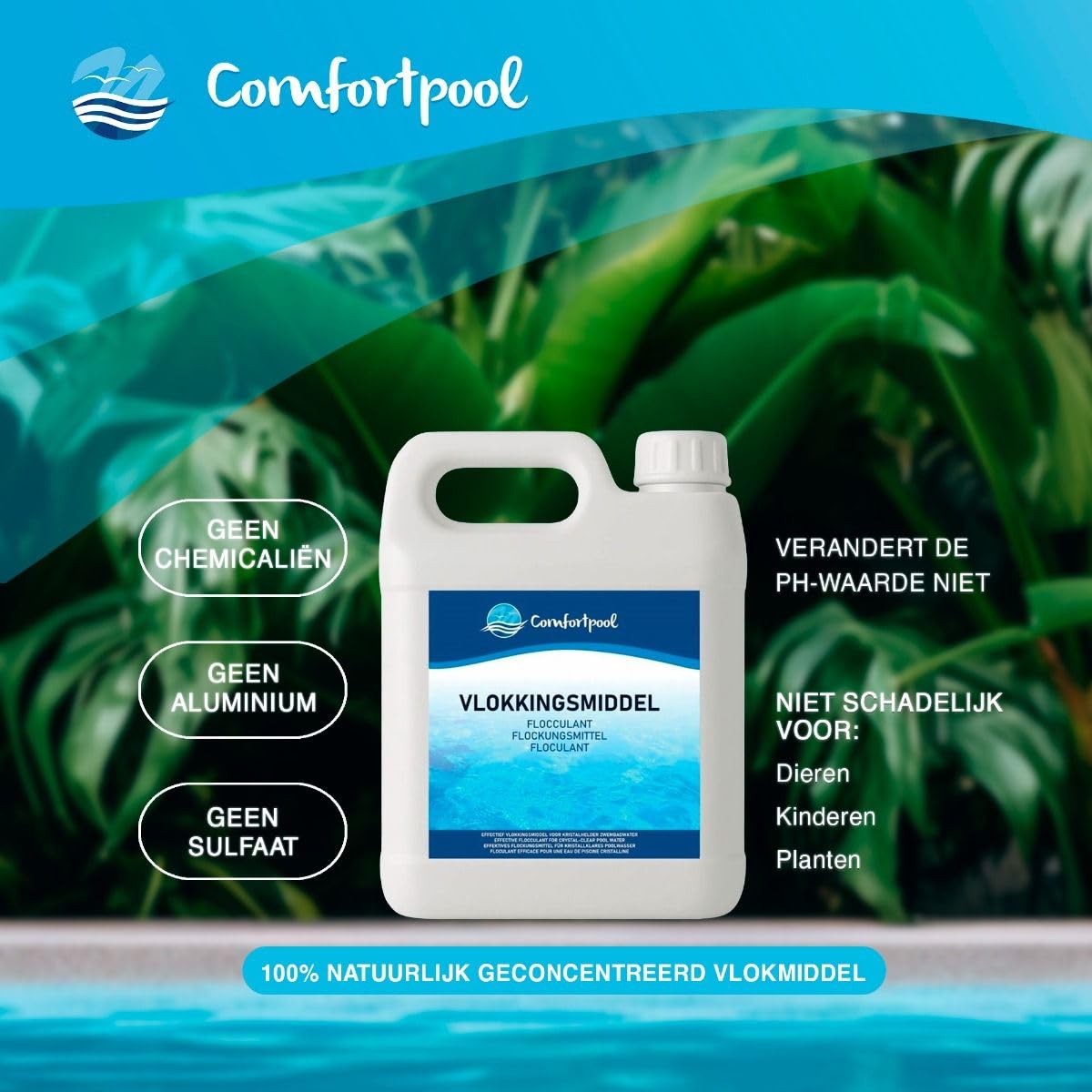 Floculant | 2,5 l | Liant pour particules de saleté | Pour une eau de piscine propre et claire | Dans un bidon pratique | Comfortpool