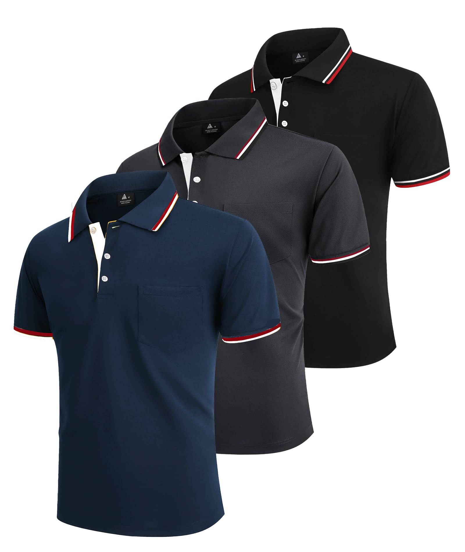 ZITY Polo Uomo Maniche Corte Pacco da 3 Polo Golf Tennis Estate Magliette Leggera e Traspirante T Shirt Primavera Camicie per Il Lavoro,Vacanze - 3