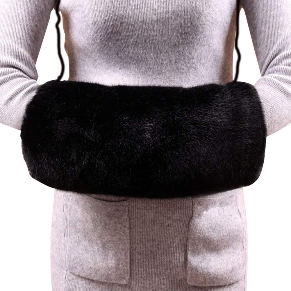 Donne Scaldamani Manicotto Hand Manicotto Con Collo Cordone Peluche Scaldamani Moda portatile per Donne & Ragazze In inverno (Nero)
