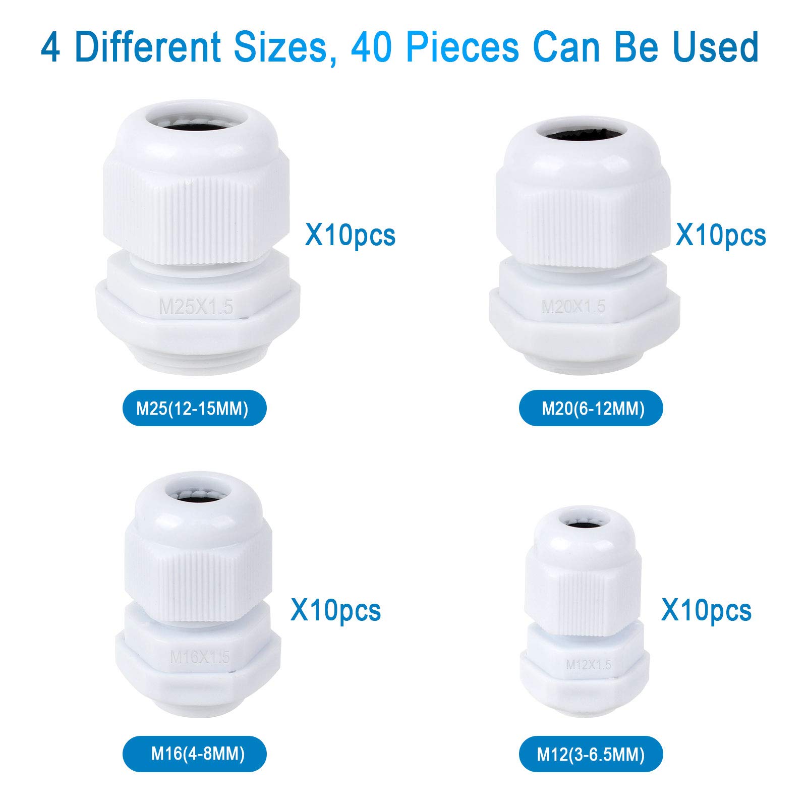 15 Pcs M20 X 1.5 White Plastic Waterproof Cable Glands | Electrical Connectors | DIY & Industrial Use - View #8