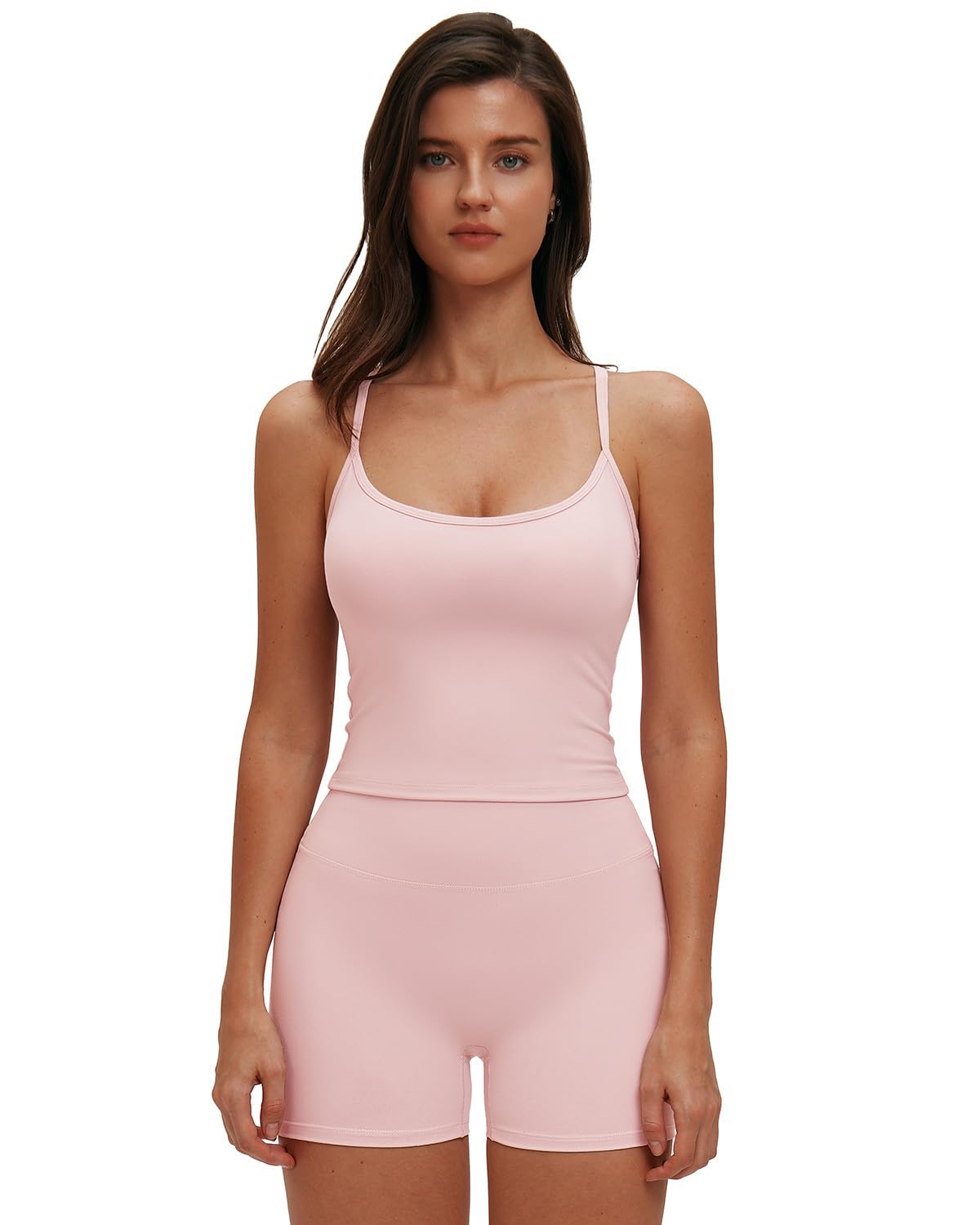 Meyeeka 2 Piece Workout Sets for Women Square Neck Racerback Tank Top High Waist Tummy Control Bike Shorts
