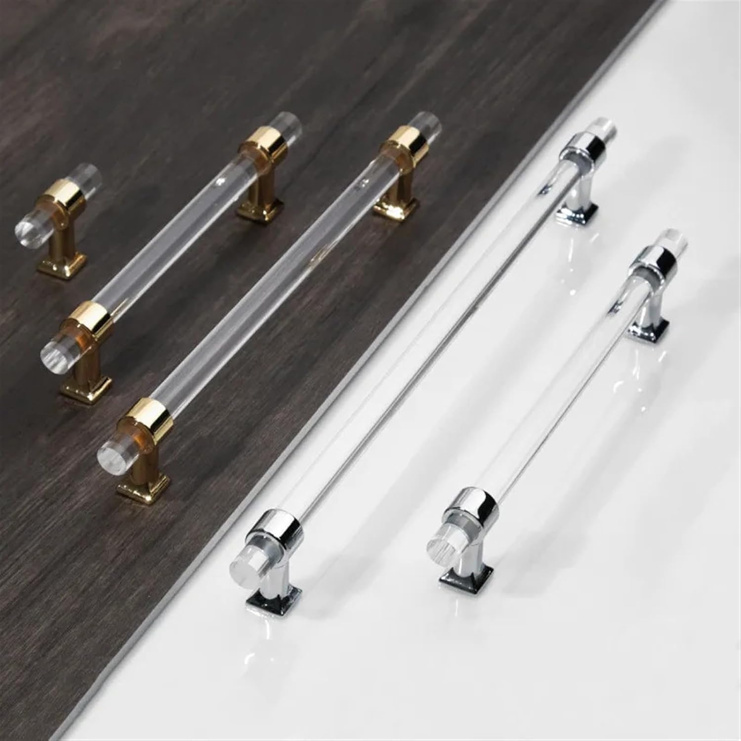 Acrylic Crystal Kitchen Cabinet Pulls Shoe Cupboard Drawer Knobs Gold T Shape Dresser Door Handles Furniture Hardware 1Pcs (Color : Chrome 192mm)