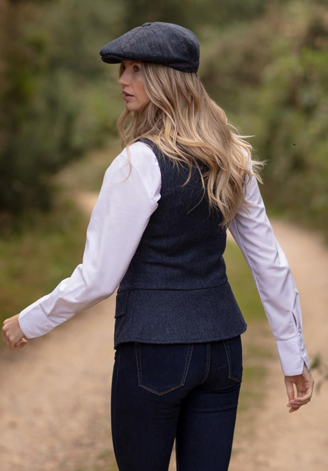 Women's Herringbone Tweed Vest Button Down Dressy Waistcoat Sleeveless Jacket