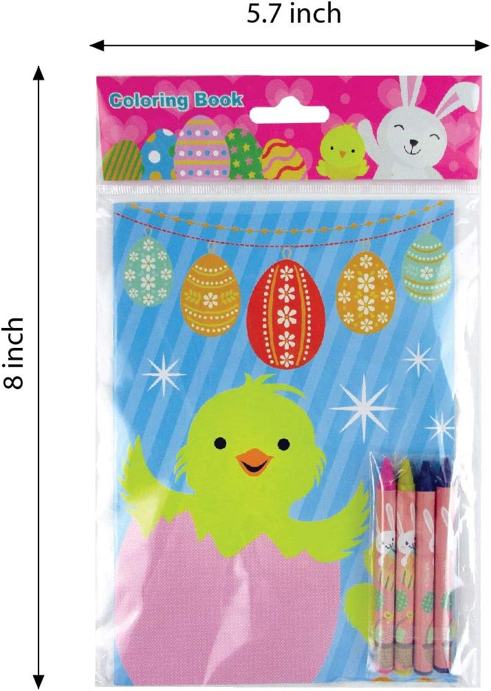 TINYMILLS Easter Coloring Books with Party Favors with 12 Books and 48 Crayons,Easter Prizes, Favor Bag Easter Basket Filler