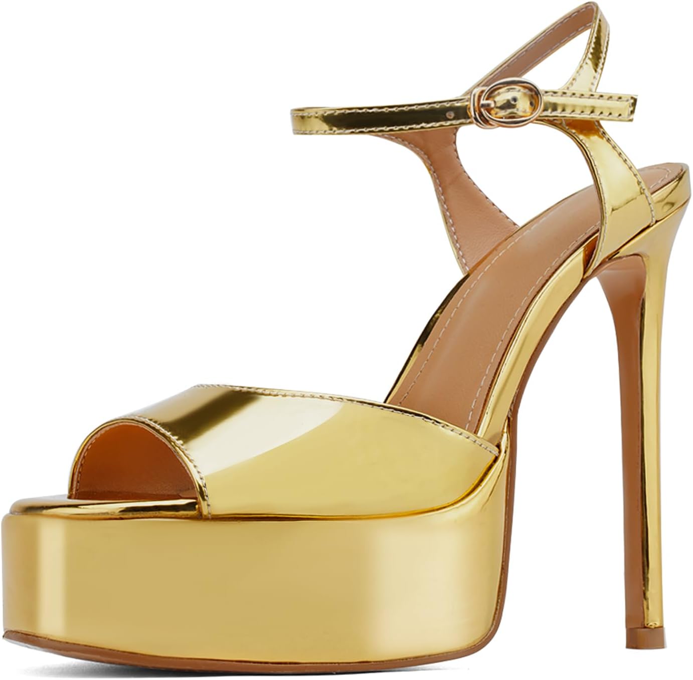 UBWDU Stiletto High Platform Heels for Women Square Open Toe Ankle Strap Heeled Sandals Prom Dress Shoes - Image 5