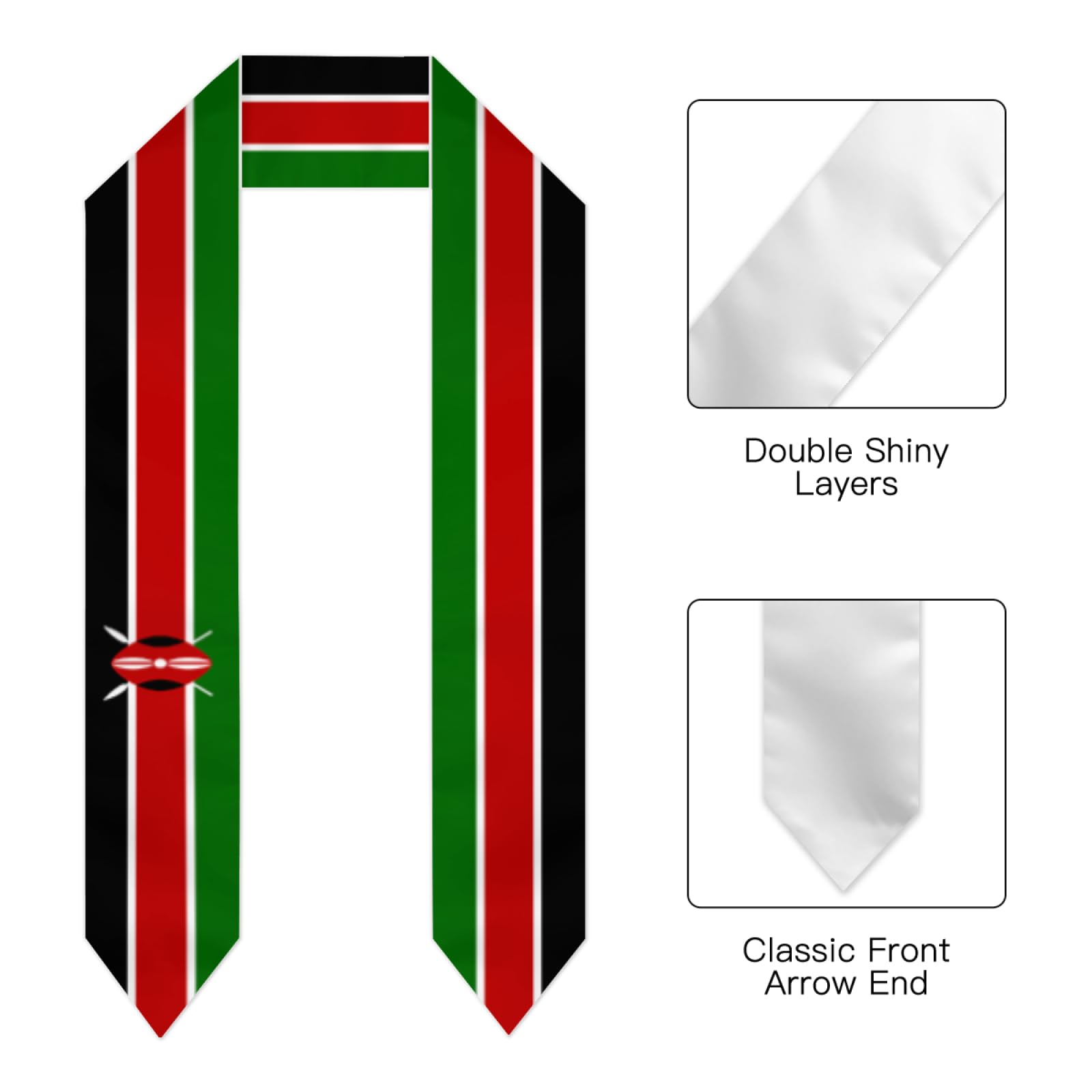 Vintage Kenya Kenyan Flag Graduation Stole Shawl Sash for Men Women Unisex Adult Double Sided Lightweight Scarf Class of 2025 Graduate Gift for Study Aboard International Students