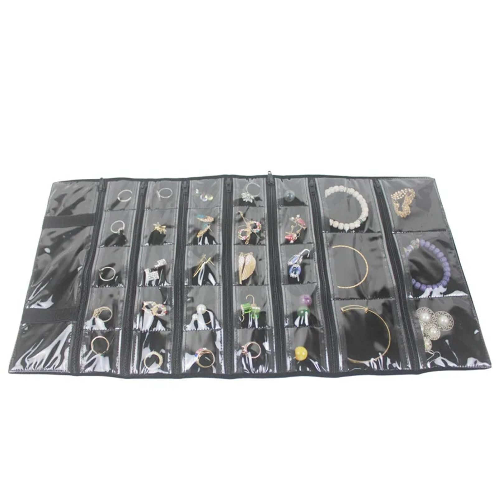 UBOHUZ Black Zipper Jewelry Roll Bag For Jewellery Ring Earrings Organizer Storage Portable Necklace Display Cases for Travel Necklace(Color1)