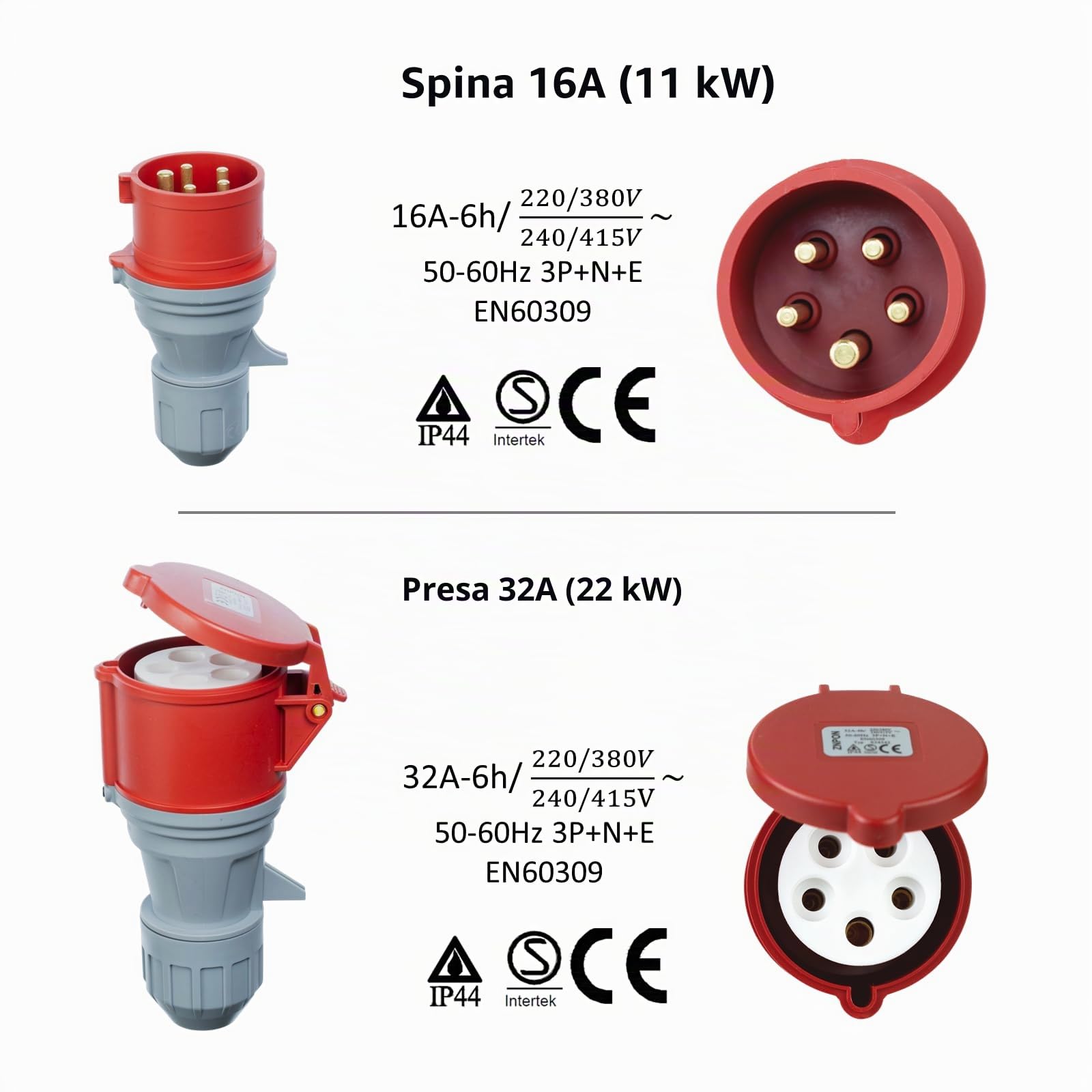 Adattatore per accoppiamento CEE 3 fasi da 16/32A a 32/16A, portatile, con copertura di protezione, impermeabile IP44, adatto per uso industriale e domestico (16-32)