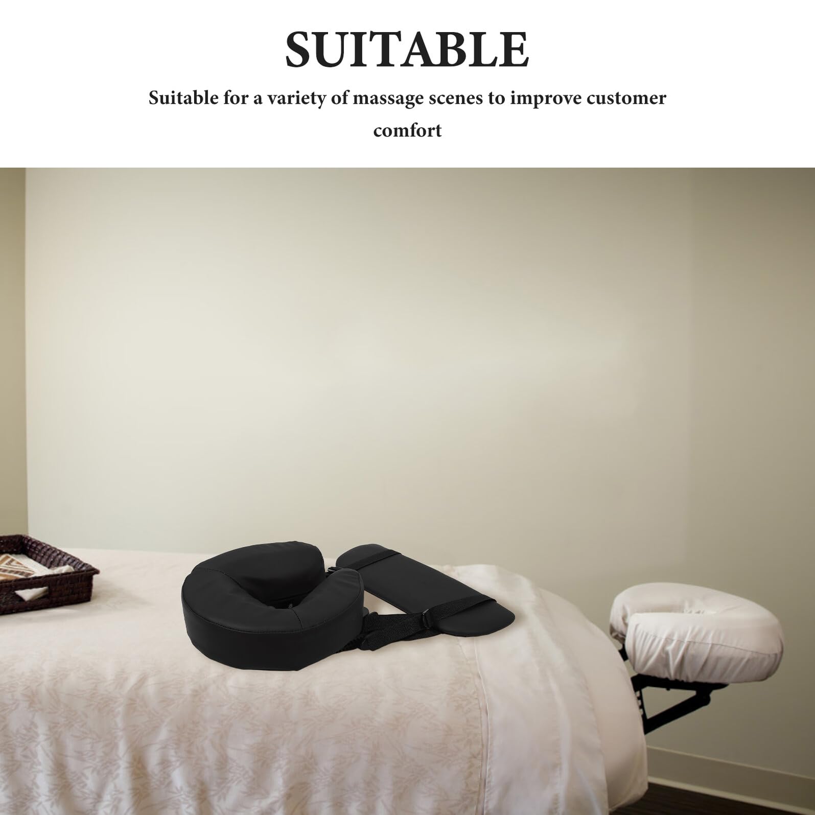 Almohada Facial de Masaje en Forma de U Negra para Cama de SPA y Salón, Cojín Ergonómico para Cuello y Cabeza, Cojín Portátil para Descanso y Terapéutico