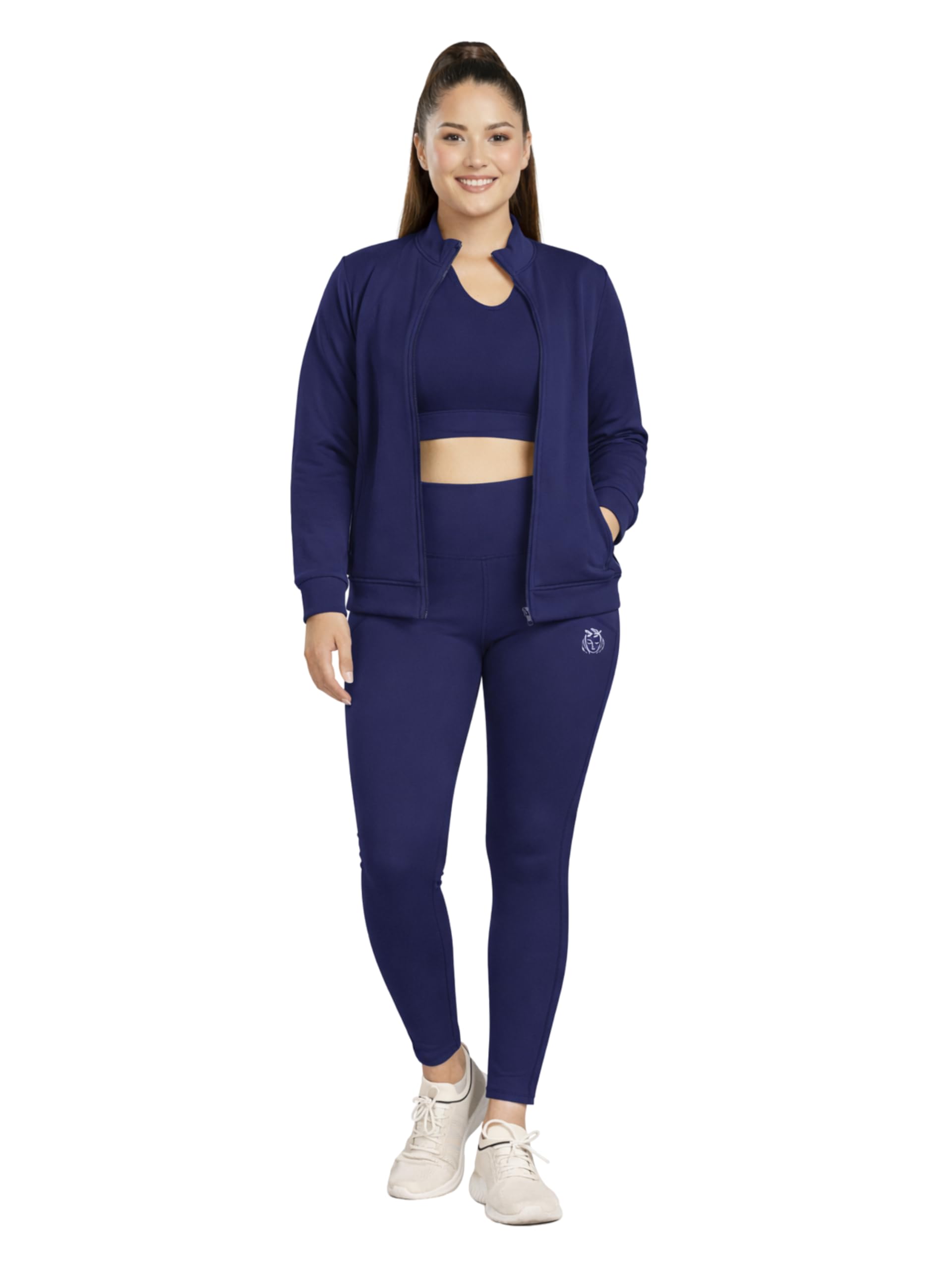 Women 3 Piece Gym Workout Set | Sports Bra, Zip-Up Jacket & High Waist Leggings | Stretchable Yoga Activewear Co-Ord Set for Women | Fitness Gym Tracksuit-image-22