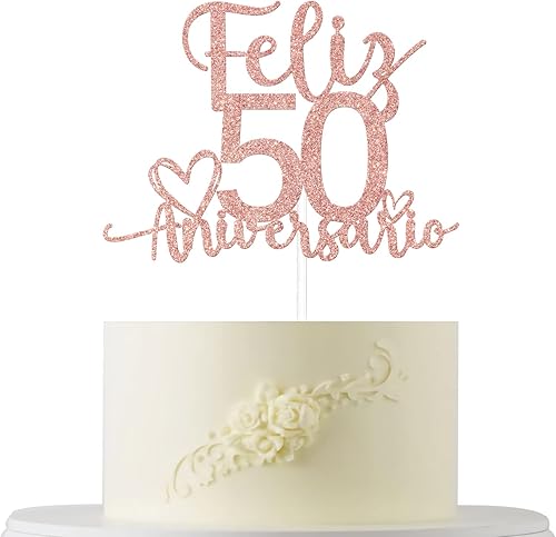 Decoración para tartas de aniversario número 50 de oro rosa, decoración de aniversario de boda, decoración de aniversario de boda de 50 años,