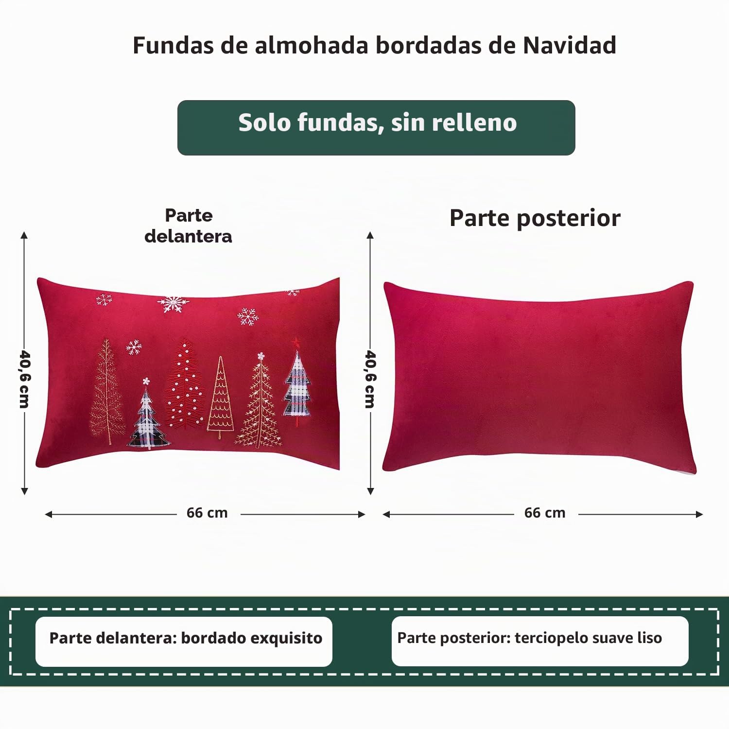 Tosleo - Juego de 2 Fundas de cojín (Terciopelo, 40 x 66 cm, Funda de Almohada, Color Rojo y Alegre Xmas, Muchos árboles de Navidad, decoración de Invierno, para sofá, Cama, Silla, salón o casa