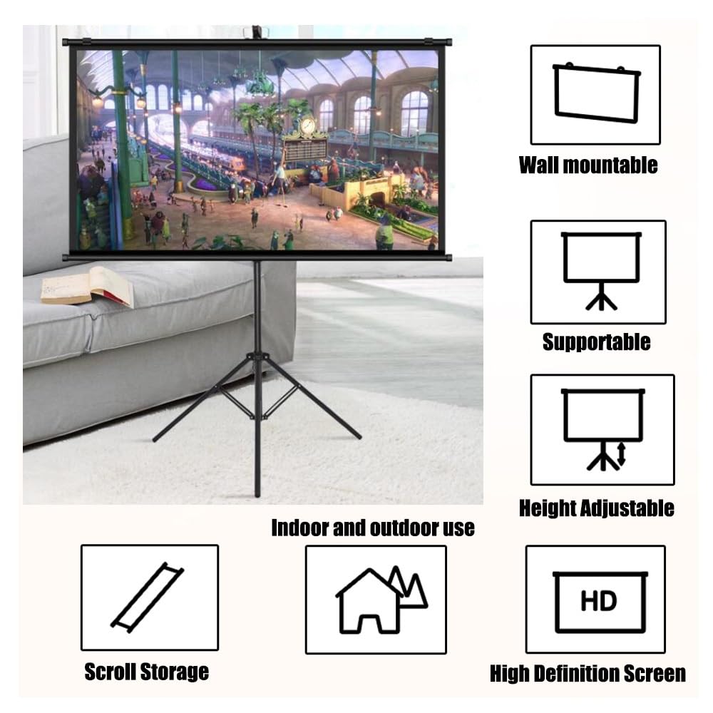 Schermo di proiezione 60 Pollici formato 4:3/ 16:9, telo proiettore con piedistallo treppiede per videoproiettore Full HD 3D 4K, Home cinema theater ufficio Schermo Proiettore ( Size : 60" (16:9) )