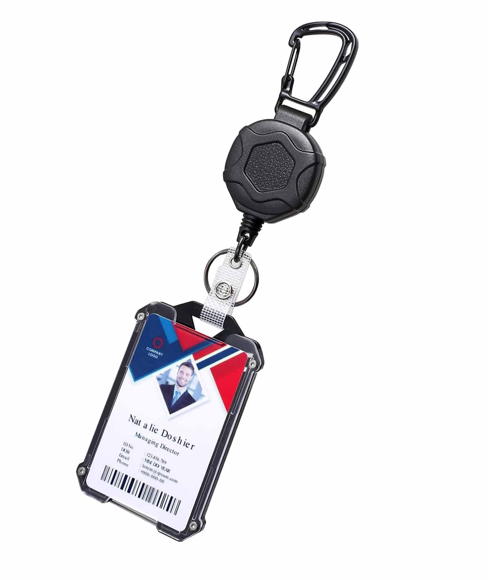 Id Card Holder for Office, Id Card Pulley, Retractable Keychain with Id Card Holder Retractable Badge Holder Id Card Vertical Lanyard Holder with 31.5" Badge Reel Black