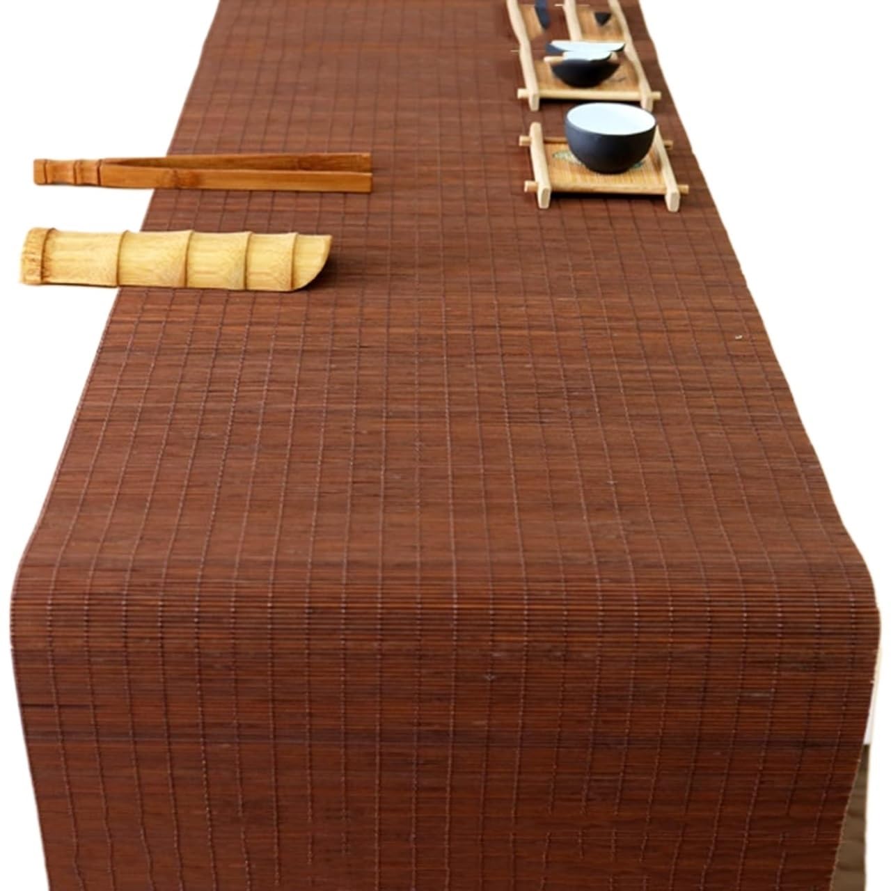 Chemin de Table en Bambou, Tapis en Bambou Marron, décoration de Table d'hôtel de Salon de thé, Sets de Table imperméables et isolants Thermiques(40 * 250cm)