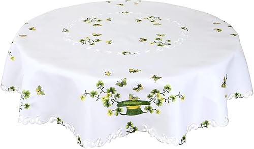 Simhomsen Mantel bordado del día de San Patricio con trébol irlandés, decoraciones de trébol (redondo de 70 pulgadas)