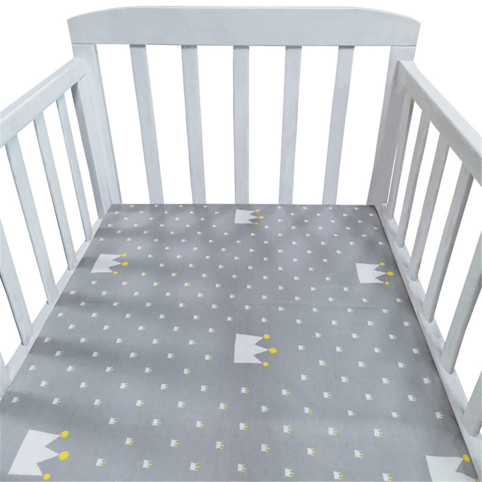 Hiseng Baby Crib Fitted Sheets, Microfiber Cot Mattress Bassinet Sheets Mattress Protector Nursery Bedding for Boys and Girls, Soft Breathable Durable - Cartoon Animal Star (Gray Crown,110x60cm)