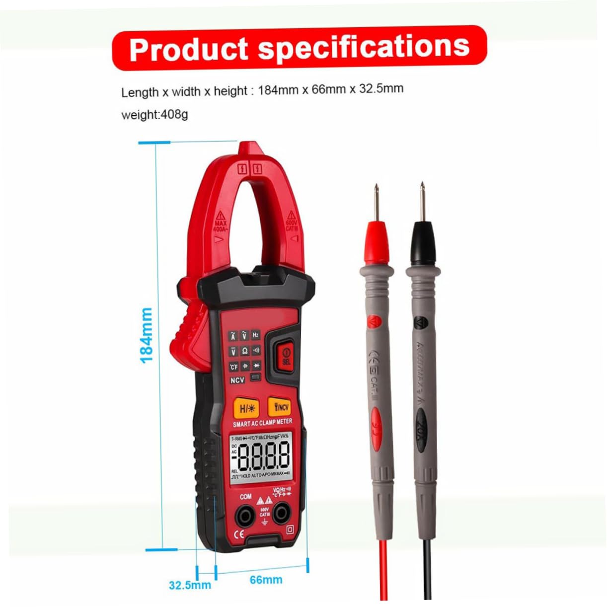 NUOBESTY Professional Digital Clamp Multimeter MYS Auto Detect Voltage Tester Electrical Ammeter for Ac Dc Measurement with Design and Carrying Pouch