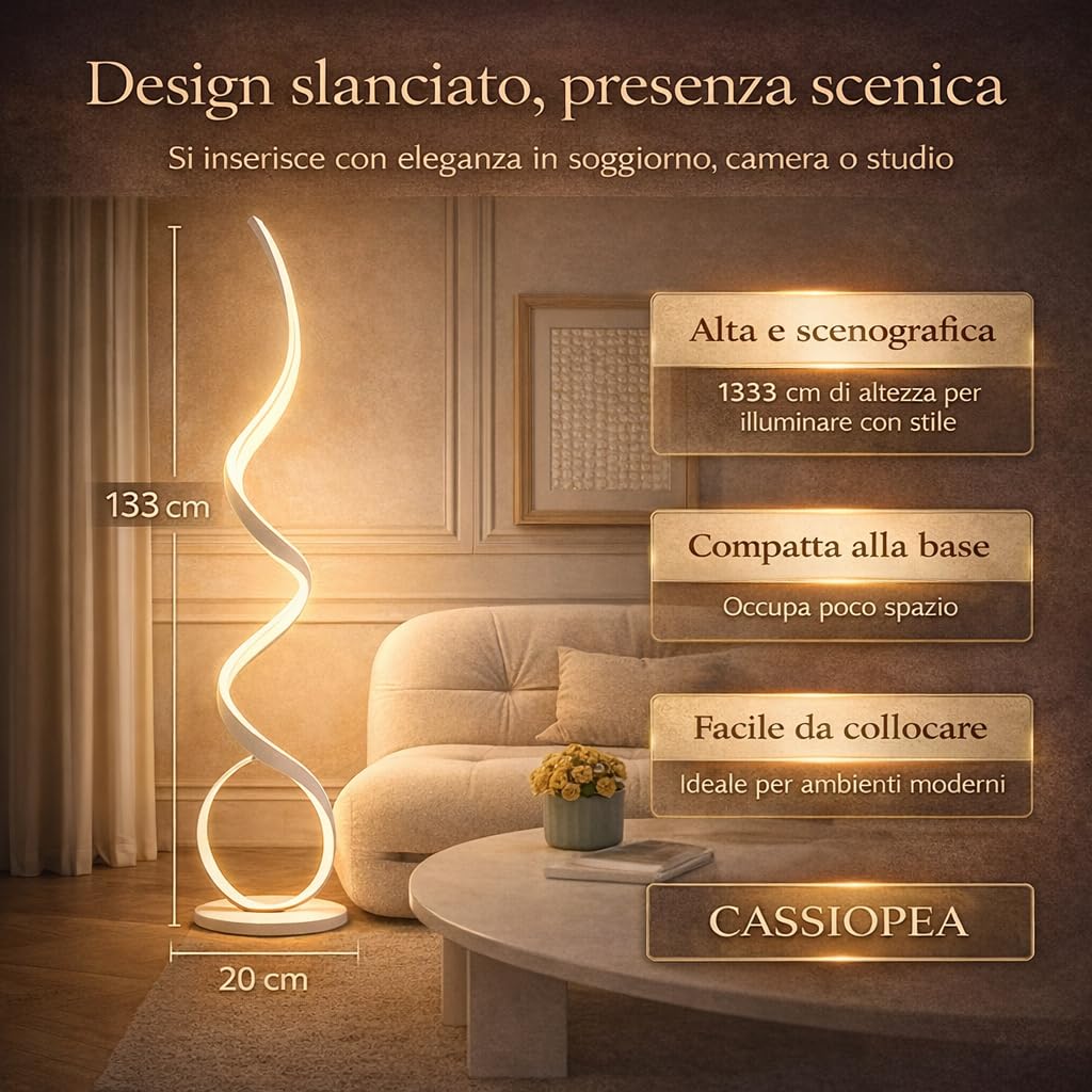 Arcadia Lampada da Terra LED Moderna a Spirale | Piantana Design Contemporaneo | Luce Calda/Fredda | Lampada Salotto Camera da Letto Studio, Arredo Interni Elegante 120 cm (Nero)