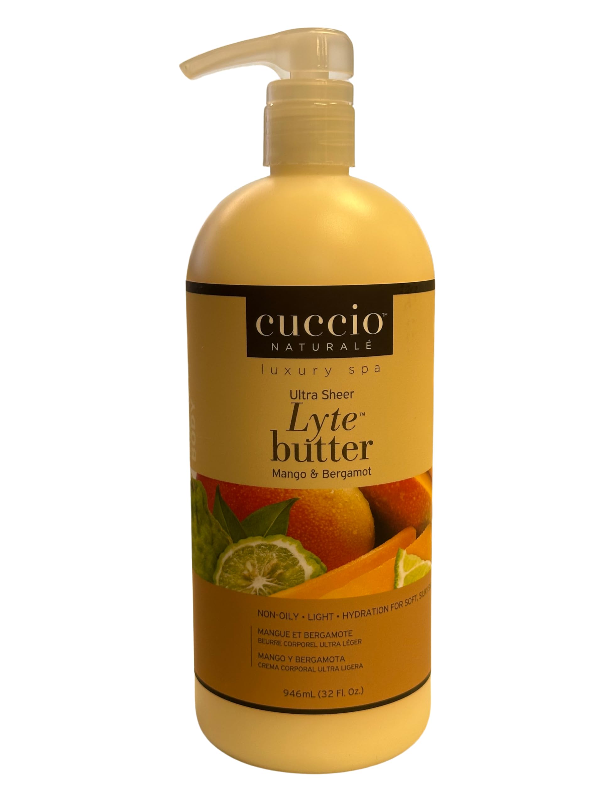 CuccioMango Ultra Sheer Lyte Body Butter Replenishing Scented Moisturizer Cream Deep Hydration To Repair Dry Skin All Natural, Cruelty-Free Formula 32oz