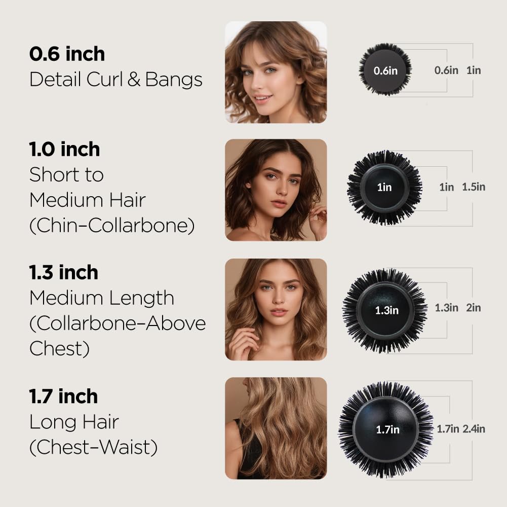 GLGL Non-electric Professional Styling Round Brush for Volume, Curling & Thick Bangs (0.6" ceramic coated aluminum barrel / 1.0" nylon bristle) - Made in Korea